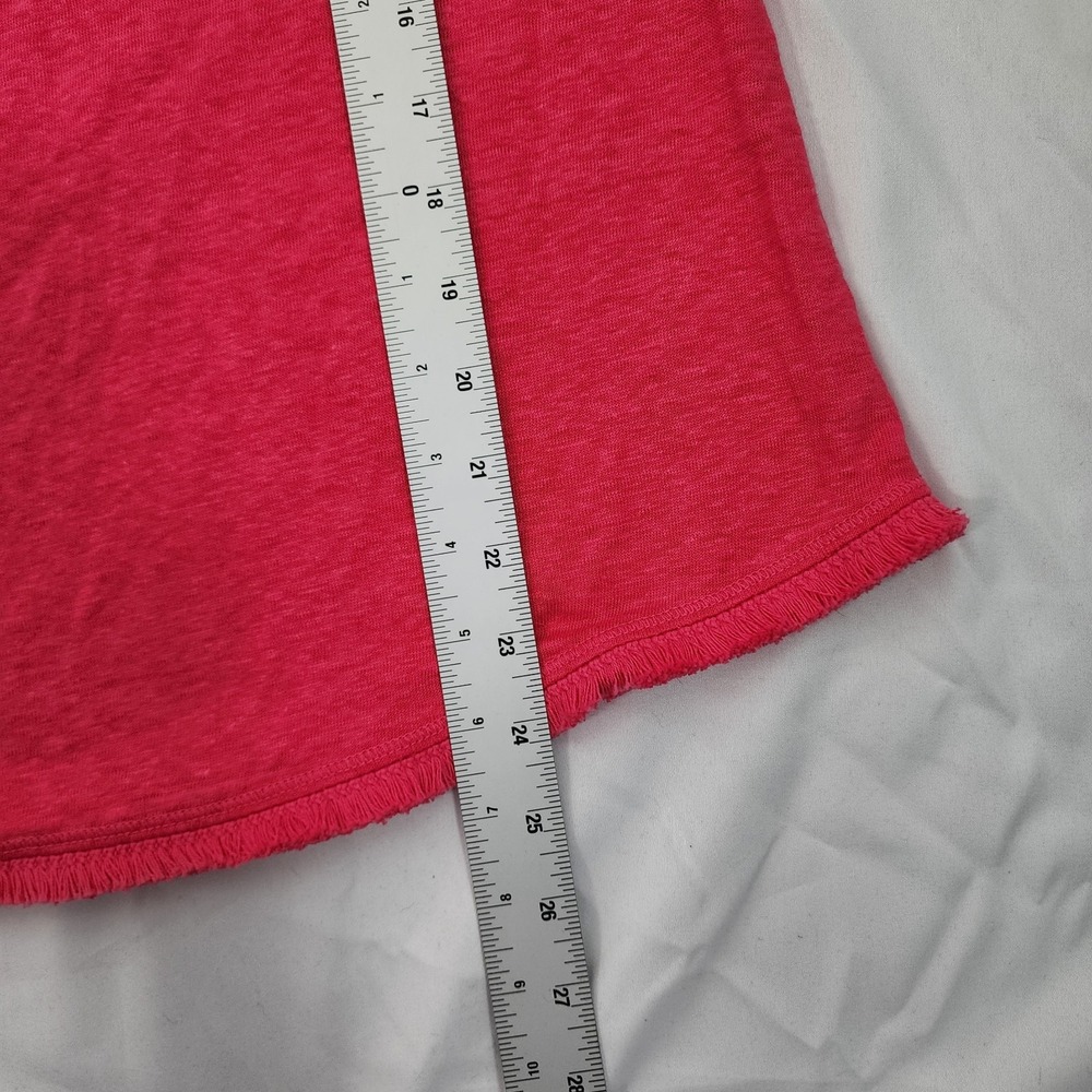 Chicos 100% Linen Ruffle Sleeve V-Neck Top Pink Fringe Hem Size 2 Large Womens - Picture 6 of 6